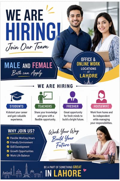hiring male and female for office and online work.