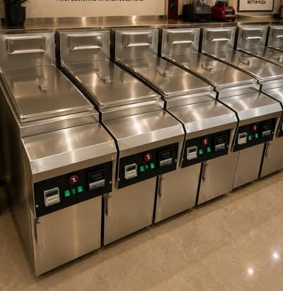 deep fryer 16 ltrs automatic// pizza oven// working table// food bags
