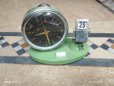 Vintage 1960s Golden Cock Mechanical Alarm Clock Perpetual Calendar