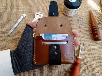 Luxury Handmade Genuine Crazy Horse Brown Leather Cardholder with Fla