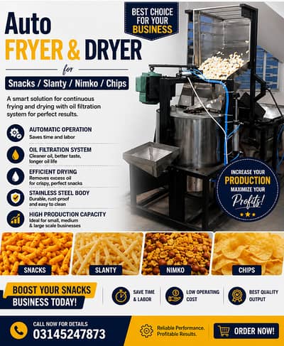 Auto fryer and dryer for Snacks / Slanty / Nimko / Chips