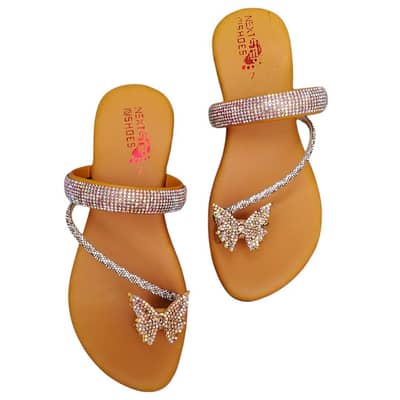 Women Rhinestone Butterfly Flats Yellow