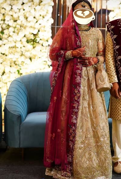 Heavy Embroidered Bridal Maxi Dress with Dupatta – Worn Once