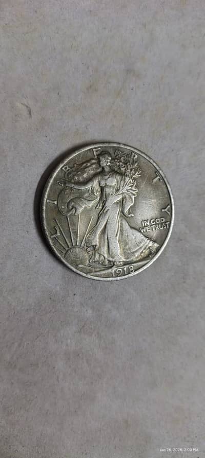USA ANTIQUE WALKING LIBERTY 1918 HALF DOLLAR OLD COIN, USA RARE COIN,