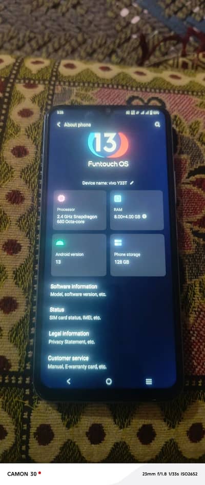 vivo y33t 8+4    128.