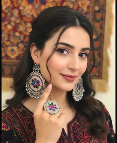 Afghani hand made traditional jewellery  Earrings with adjustable rin