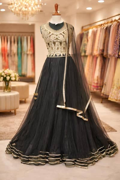 black lahnga golden blouse