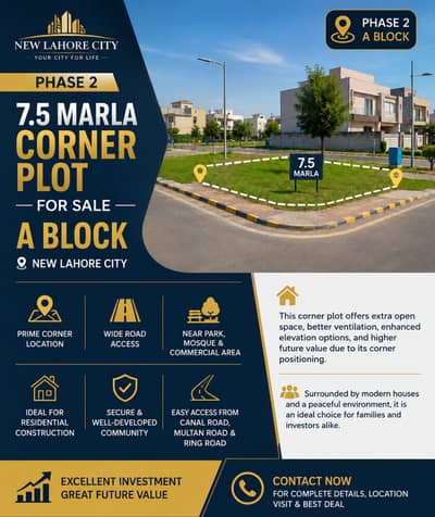 7.5 Marla Corner Residential Plot For Sale In New Lahore City