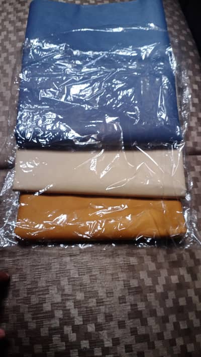 3 color cotton suite fabric bundle — sky blue,  cream and mustard