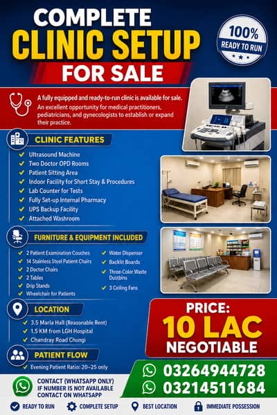 Running Clinic Setup for Sale on Chandray Road Chungi | Fully Equipped