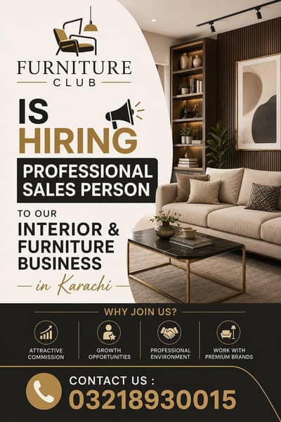 Job Opportunity - Sales Executive Required At Furniture Outlet
