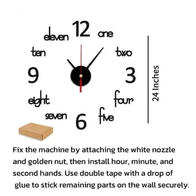 3D Wooden Wall Clock Black and White 24 Modern Decor