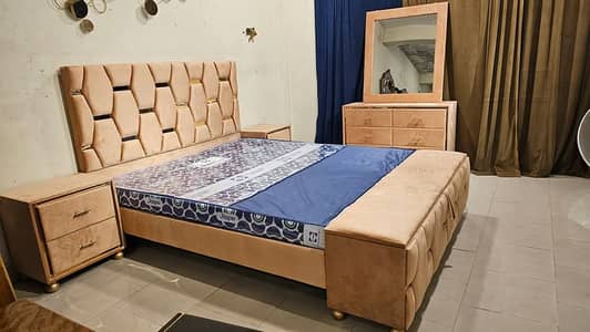 Double Bed set-Queen size bed set-Bedroom furniture with side table