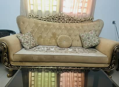 Luxury 7-Seater Ornate Sofa Set with Gold Carved Frame | 1 Year Old |