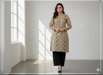 Block Printed Katan Silk 2-Piece Suit for Women