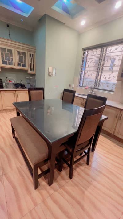 Dining Table with 4 chairs and 1 big stool table with glass top