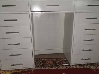 modern white vanity dressing table with 11 drawers & large round mirro