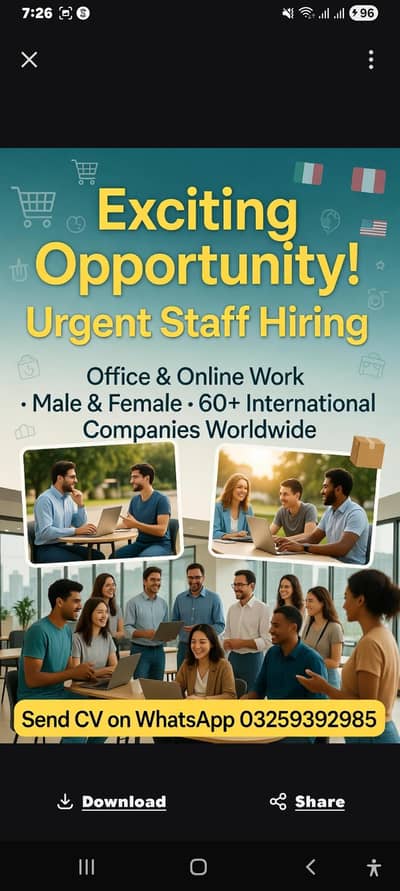 Staff Required Urgently Male & Female Office & Remote Work