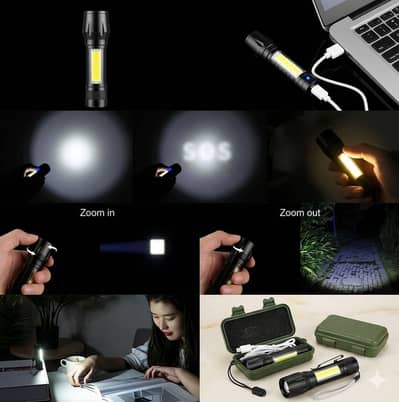 Rechargeable LED Torch with USB case black colour