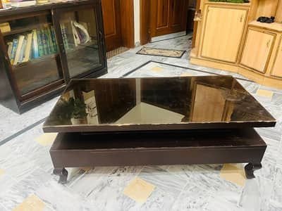 2 wooden  table with top glass table