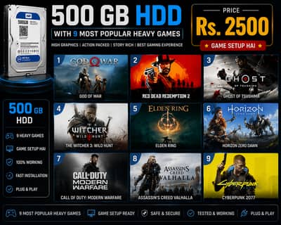 500 gb hdd with free 9 heavy games setups