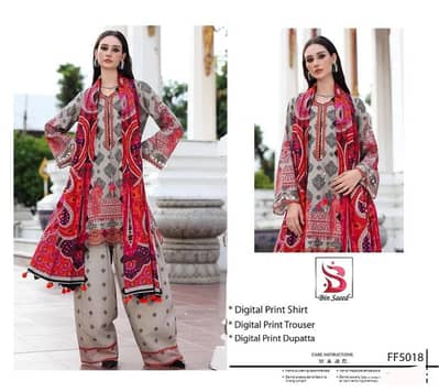 Digital Print Lawn Suit Red Grey Pakistani Women