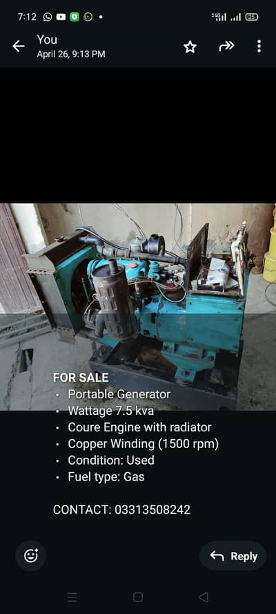 Coure Generator 7.5KVA
