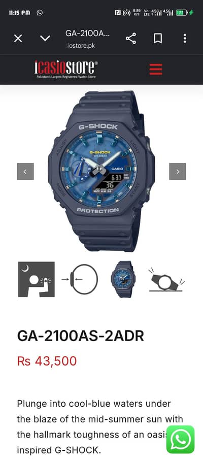 Casio G-Shock GA-2100-2A Dual Dial Blue Resin W