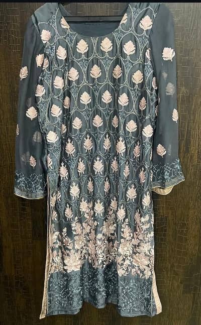 Elegant Grey 3 Piece Embroidered Dress | Fancy  Suit