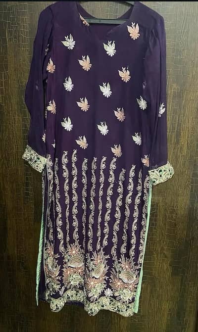 Elegant Purple 3 Piece Embroidered Suit