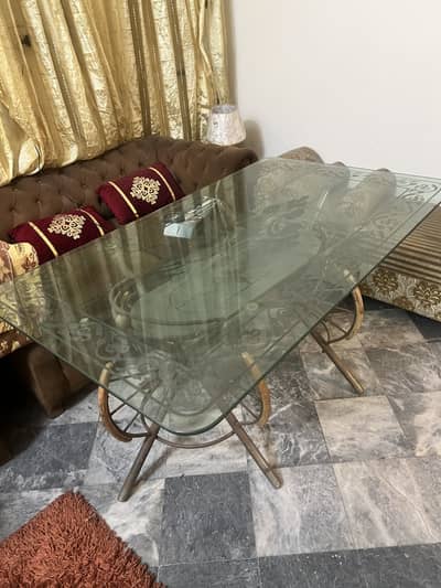 Complete 6-Seater Dining Set for Sale – Glass Table + 5 Wooden Chairs