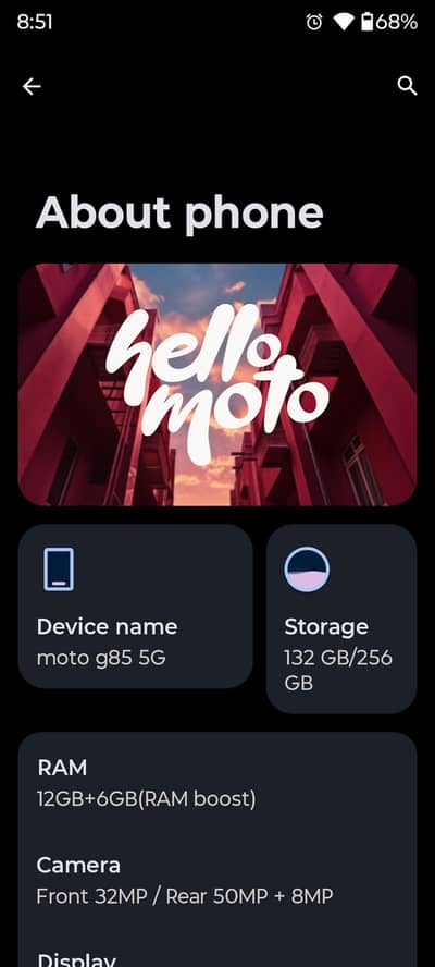 Motorola g85. . . . 12. . . 256. . . non. . pta