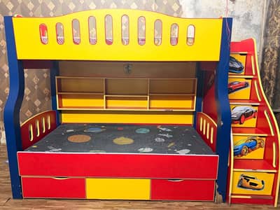 Stylish Kids Bunk Bed with Storage Stairs & Pull-out Bed (1 Year Used)