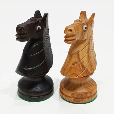 1970s French Rare Glass-Eyed Knight Lardy Wooden Chess Set