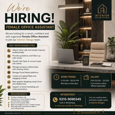 Female Assistant Required for Office Work & Social Media