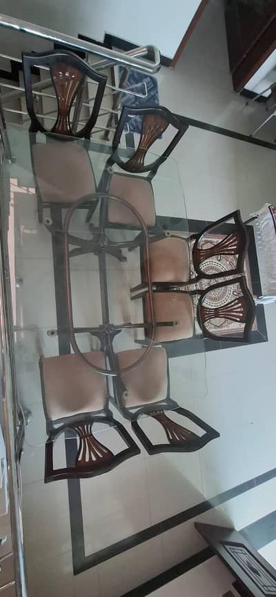 6 Seater Wooden Dining Table with Glass Top (03335178448)