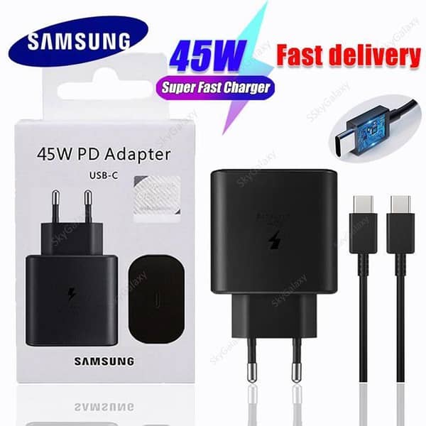 Original Samsung 45W Super Fast Charger with USB-C to USB-C Cable | PD Power Adapter for Galaxy Note, S Series, Z Fold/Flip | Genuine Type C Wall Charger