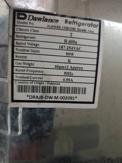 Dawlance Double Door Fridge 9149WB Chrome Metallic – Excellent Conditi