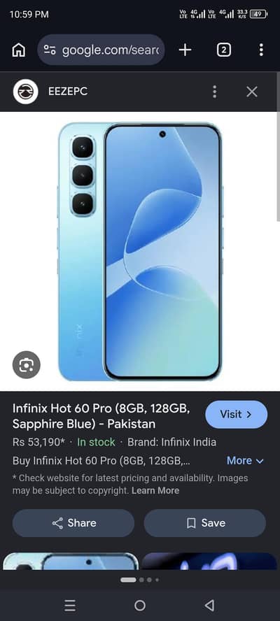hot 60 pro 8gb 128gb with box charger