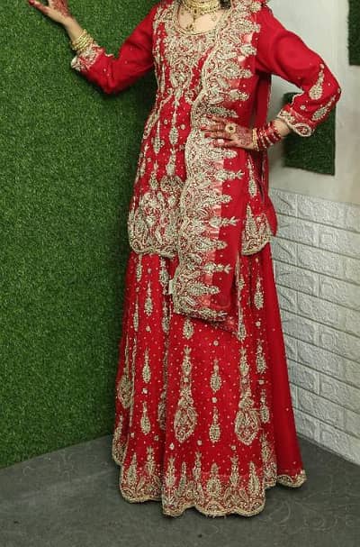 Bridal party wear dress red clr ,long shirt, lehnga and dupata