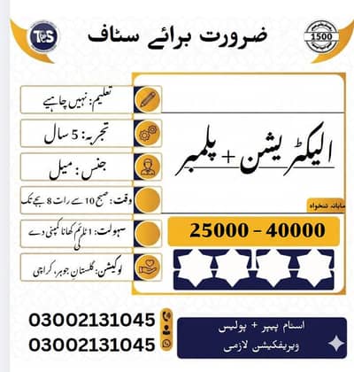 Electrician plus plumber Karigar chahy