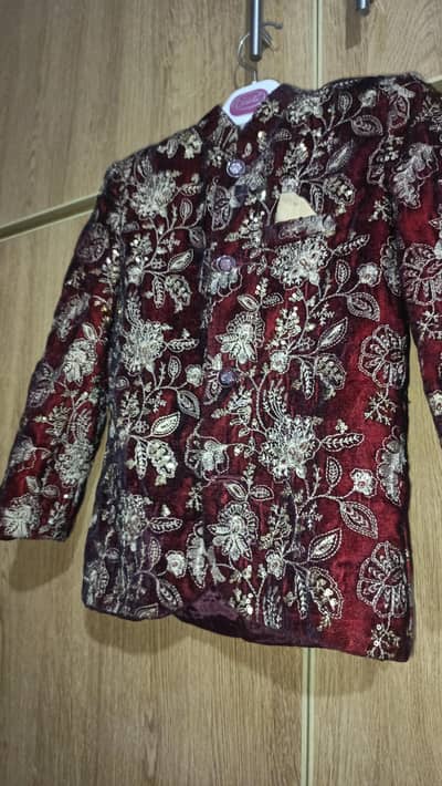 Fancy Maroon Velvet Prince Coat for Boys - Golden Embroidery - Size 18