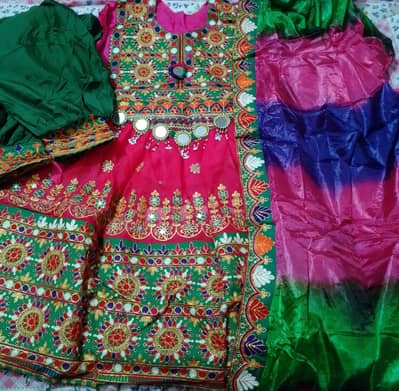 Afghani / Balochi style frock with patiyala ShalWar 3pcs stched dress