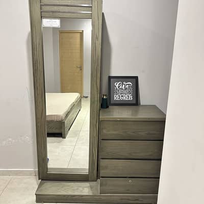 Wooden Bed n matrus with side table and dresser
