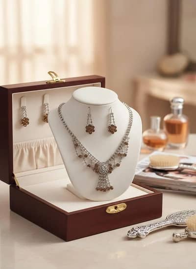 Modern Floral Crystal Necklace Set for Pakistani Women