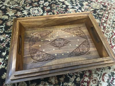 Beautiful handcrafted wooden tray set