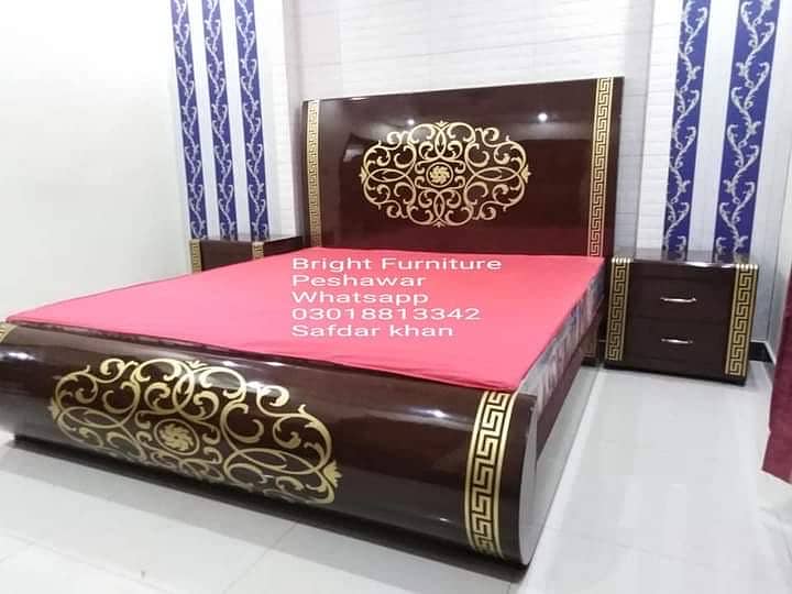 D-Bed Set With 2 side Table Solid Frame 3