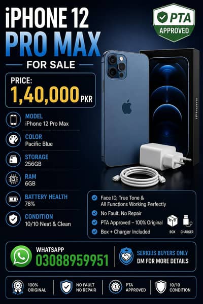 iPhone 12 Pro Max PTA Approved – 256GB – 10/10 Condition