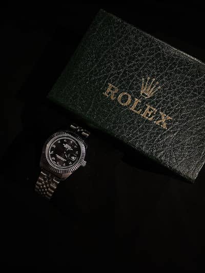 Rolex watch black dial stainless steel