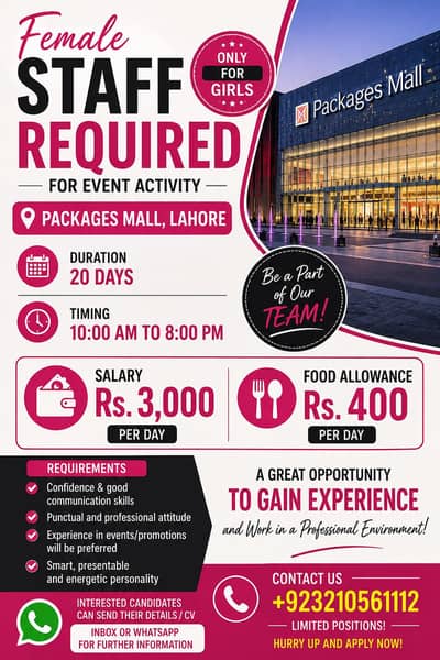 Hiring female staff for brand activity